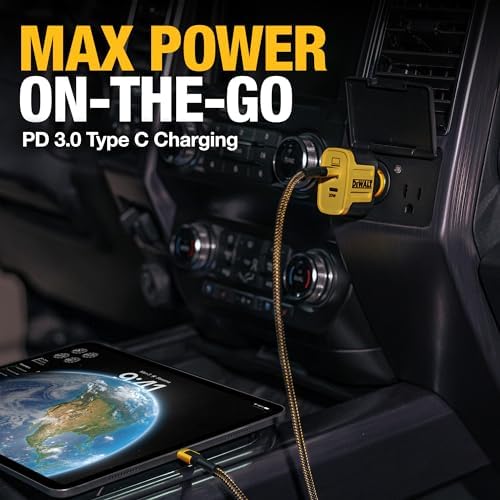 DEWALT 120 W Dual USB-C Car Charger – High-Speed PD 3.0 and PPS Fast Charging Adapter for i Phone, Galaxy, Pixel, and i Pad – Heavy Duty, Dual-Port Design for Ultimate Device Compatibility and Performance on the Go