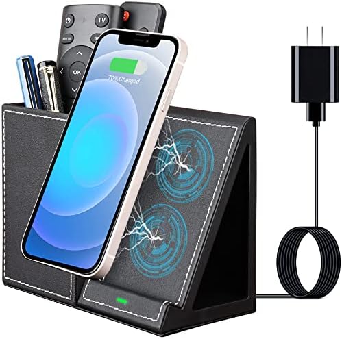 Sleek Marble Finish Wireless Charging Station with Desk Organizer – Fast Qi-Certified Charger for i Phone 13/12/11 Series, Effortless Device Power-Up & Luxurious Leather Accents for an Organized Workspace