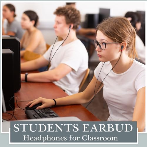 Kanayu 100-Pack Classroom Wired Earbuds – High-Quality Red Headphones with 3.5 mm Jack for Enhanced Learning Experiences, Individually Packaged for Hygiene and Easy Distribution, Ideal for Focused Listening in Libraries and Classrooms, Distraction-Free Design Without Microphone