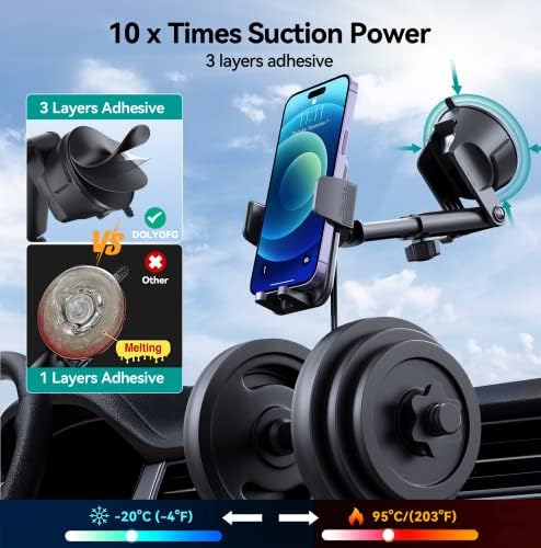 Military-Grade Suction Car Phone Holder – 3-in-1 Versatile Mount for Dashboard, Windshield & Air Vent – Universal Fit for i Phone & Android – Enhanced Stability with 360-Degree Rotation for Safe Navigation & Hands-Free Use