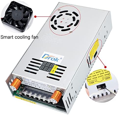 DROK 24 V Adjustable Power Supply – High-Efficiency AC to DC Converter for Reliable Power Delivery, 20 A 480 W Regulated Adapter Perfect for Computer Labs and Versatile Electronic Applications, Adjustable 5 V to 24 V Voltage Transformer for Enhanced Performance and Compatibility