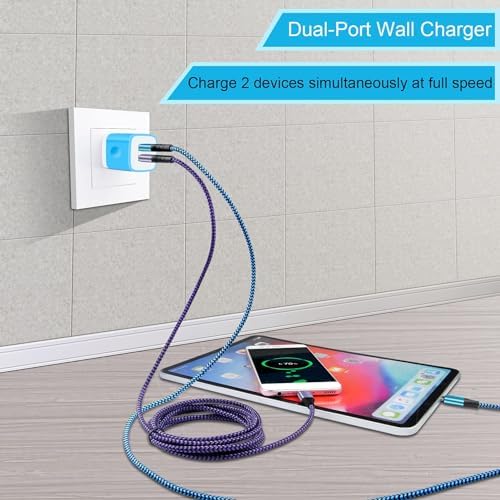Ultimate Fast Charging Dual Port USB Wall Charger Trio – 2.1 A Quick Charge Adapter with Type C Cable for Samsung Galaxy S24 Ultra, i Phone 16, Google Pixel 9 Pro & More – Perfect Travel-Ready Power Solution for Active Lifestyles