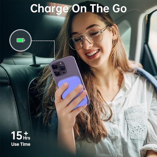 Magnetic 10,000 m Ah Fast Charging Power Bank for i Phone 15/14/13/12 – 20 W Wireless Portable Charger with USB-C Dual Ports & Cable – Effortless Magnetic Attachment for On-the-Go Power Efficiency