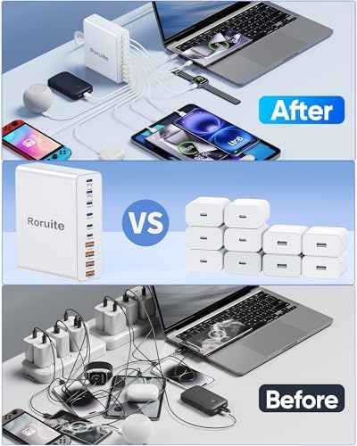 460 W Advanced USB C Charging Hub – 10-Port Fast Charging Station with Ga N III Technology for Mac Book Pro/Air, i Phone, i Pad, Dell, Samsung Galaxy – Dual 65 W Power Adapter for Ultimate Device Versatility – Sleek White Design for Home & Office Efficiency