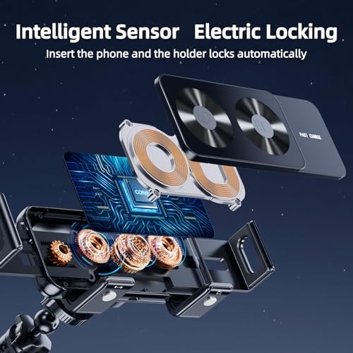 OATSBASF 15 W Qi Wireless Car Charger with Auto Clamping, Air Vent Phone Mount – Fast Charging Compatibility for i Phone 16/15/14/13 & Samsung Galaxy Z Fold 6/5/4 – Effortless Touch Rotation & Secure Hold for Ultimate Driving Convenience