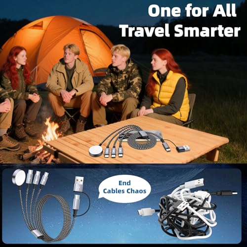 Versatile 4-in-2 Multi-Device Charging Cable: The Ultimate Travel Solution for Effortless Power Management – Compatible with Apple i Watch Ultra, i Phone 16/15/14, and Android Smartphones – 5 FT USB-C Splitter Cord for Rapid Charging and Seamless Data Synchronization, Elevate Your Charging Experience Today