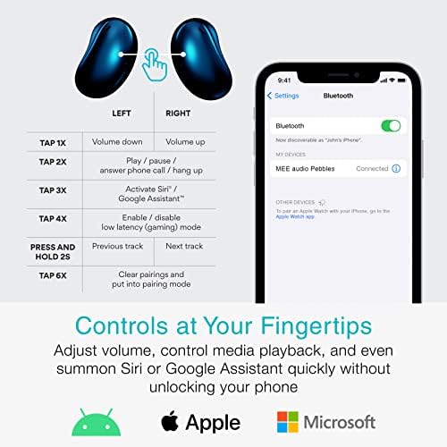 MEE audio Pebbles True Wireless Earbuds – Ultra-Light Bluetooth 5.3 Headphones with Noise-Cancelling Microphone for Sports, Gaming, and Workouts – Sleek Sapphire Design for Unmatched Comfort and Connectivity