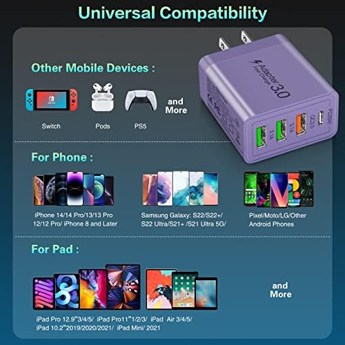 35 W USB-C Fast Charging Block 4-Pack – High-Speed 4-Port Wall Charger with PD 3.0 & Quick Charge 3.0 for i Phone 16/15/14/Pro, i Pad Pro, Samsung Galaxy, and More – Universal Compatibility for All Devices, Compact & Travel-Ready Power Adapter