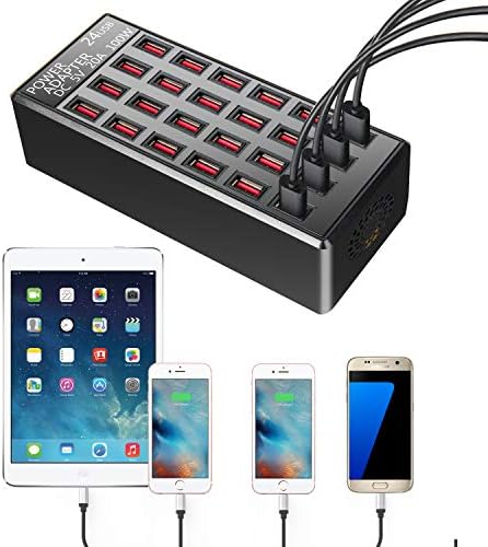 Ultimate 100 W 24-Port USB Fast Charging Station – High-Efficiency Multi-Device Charger for Smartphones and Tablets, Ideal for Home and Travel Use – Compact Design with Advanced Safety Features and Enhanced Cord Management for Organized Charging Solutions