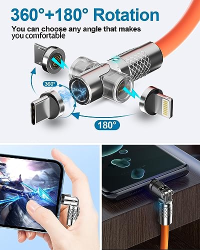 AICase 120 W Magnetic Charging Cable – 3-in-1 Fast Charger with 540° Rotating Connector for Lightning, Type C, and Micro USB Devices – Ultimate Versatile and Tangle-Free Charging Solution for Home and Office Use