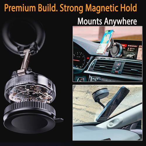 Magnetic 360° Car Phone Holder – Strong Vacuum‑Lock Suction Cup | Dashboard & Windshield Mount | Universal for iPhone, Samsung & All Smartphones – Enhanced Compatibility and Speed