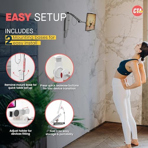 Universal 3-in-1 i Pad Tablet Mount by CTA Digital – Versatile Holder for All i Pad Models (7-13″) – Elegant Silver Design – Wall, Under Cabinet, and Desk Mounting Solutions – Adjustable Viewing Angles for Ultimate Comfort – Perfect for Home, Office, and Travel – Boost Productivity and Entertainment with Effortless Installation and Sturdy Build