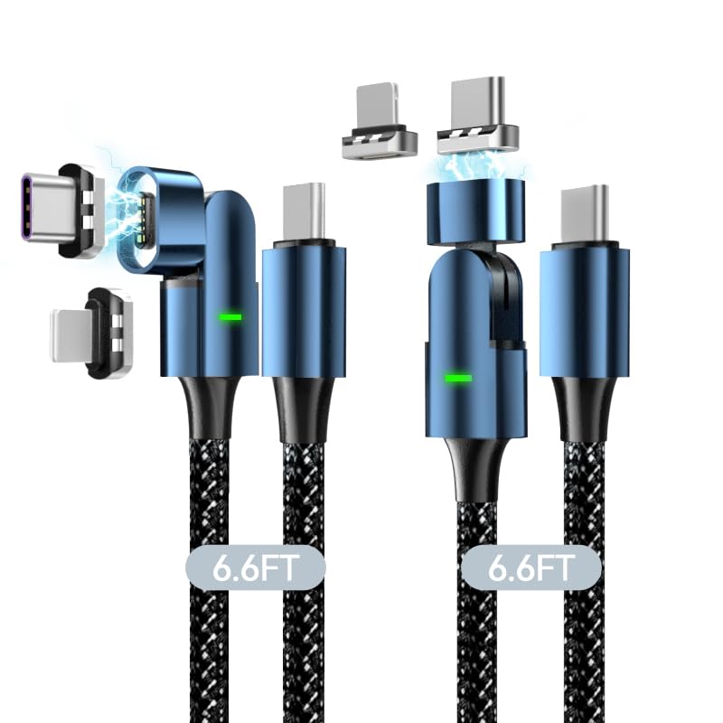 Ultimate 6.6 ft USB-C Magnetic Charger Cable – 2 Pack with 180-Degree Rotation for Effortless Connectivity, High-Speed 100 W Power Delivery for Mac Book Pro 2020, Samsung Galaxy S23/S22/S21 & Nintendo Switch – Durable Nylon Braided Design for Tangle-Free Use and Enhanced Device Compatibility