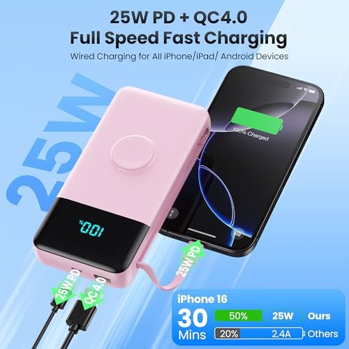 High-Capacity 40800 m Ah 5-in-1 Portable Power Bank with Fast Charging for i Phone and Apple Watch – Dual Built-in Cables, Magnetic Wireless Charger, LED Display, Ideal for Travel and Outdoor Adventures, Compatible with Android and More Devices