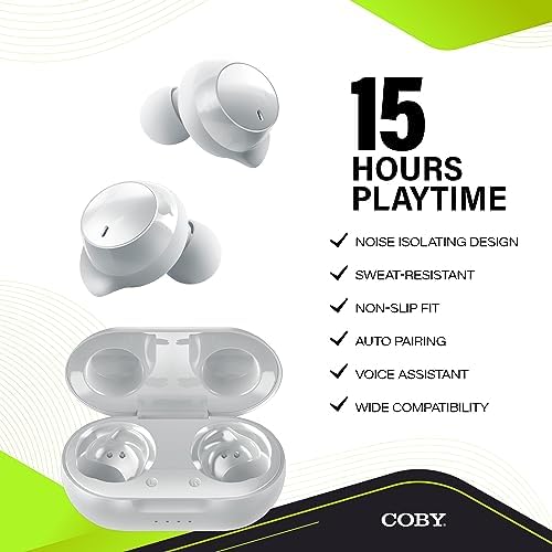 Coby Pro Fitness True Wireless Earbuds with Charging Case – Premium Sweat-Resistant Design, Noise Isolation, and HD Audio for Optimal Workout Performance – 15-Hour Playtime, Auto-Pairing, and Hands-Free Calling with Siri/Google Compatibility in Sleek Black – Your Ultimate Fitness Audio Companion