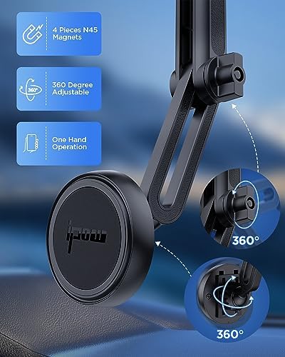 Ultimate IPOW Magnetic Car Phone Mount – Upgraded Alligator Clip Design for Unmatched Stability | Strong Magnet for i Phone 14, 13, 12 Pro Max & Samsung Galaxy | Universal Smartphone Compatibility | Effortless One-Handed Operation & Adjustable Vent Clip for Enhanced Viewing Experience