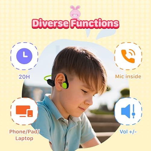 Kid-Friendly Bluetooth Earbuds with IPX5 Waterproof Protection – Lightweight Design, 85 d B Hearing Safety, Built-in Microphone, and Seamless Compatibility for Active Play and Learning