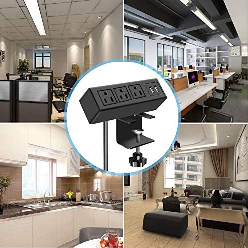 CCCEI 3-Outlet Desk Clamp Power Strip with USB Ports – Surge Protector with 1200 Joules for Enhanced Safety and Fast Charging – Compact Table Mount Power Station for Home Office and Workshop Use – ETL Certified, 1500 W Capacity