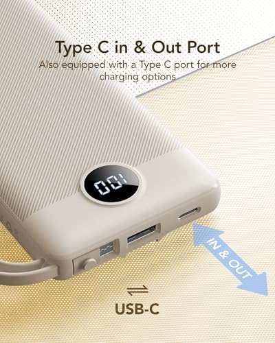 VRURC 10,000 m Ah Slim Power Bank – Ultimate Multi-Device Portable Charger with Built-in Cables, 5 Outputs & Dual USB-C Inputs for i Phone, Samsung, Android – Travel Essential for On-the-Go Power Solutions
