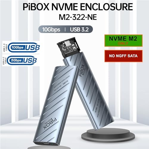 High-Speed Pibox India NVMe M2 Enclosure with Fan – USB 3.2 10 Gbps Tool-Free SSD Adapter for 2230/2242/2260/2280 M & B&M Keys – PCI-E NVMe Reader with Enhanced RTL9210 Performance and Heat Dissipation Solutions