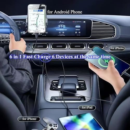 Ultra-Fast 250 W USB-C Car Charger Adapter with Voltage Display – 6-in-1 Multi-Port Solution for i Phone, Samsung Galaxy, Huawei, One Plus, Oppo, and Vivo – Efficient Charging on the Go for Tech-Savvy Drivers