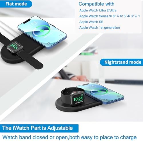 SOKUSIN Stand for Apple Watch and iPhone – 2 in 1 Charging Stand Holder Dock for iPhone iWatch Mag Safe Charger Compatible with All Apple Watch 10 9 8 Series & iPhone 16 15 14 13/AirPods Magnetic Case – Enhanced Compatibility and Speed