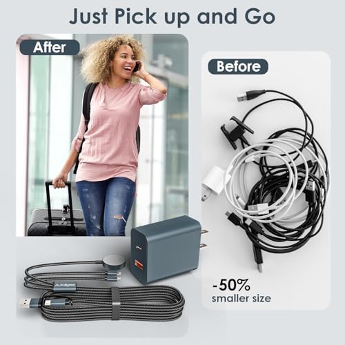 5 FT Multi-Device Charging Cable: Dual Compatibility for Apple Watch and i Phone – Rapid Charge for Series 10, Ultra, SE, All i Phone Models 16-13, Plus Galaxy S24 – Essential Travel Charger for Streamlined Power Management and Versatile Device Use