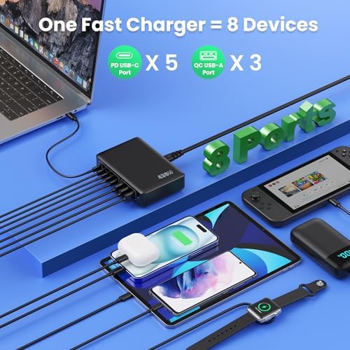 Power Up in Style: 300 W Ga N IV 8-Port USB-C Charging Hub – Fast PD 100 W Charger for Mac Book, i Phone 16/15/14, and Galaxy Devices – Ultimate Compact Charging Solution for Home and Travel Efficiency – Multi-Device Compatibility with Rapid Charging Capability – Engineered for Professionals and Tech Enthusiasts – Stay Powered Anywhere with This Versatile Charging Station