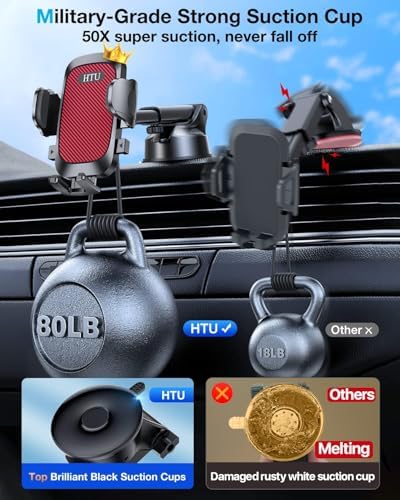 Military-Grade Universal Car Phone Holder – Enhanced 2025 Suction & Clip Technology for i Phone 16 Pro Max, 15 & Samsung – Adjustable Dashboard, Windshield, Air Vent Mount for Optimal Viewing & Safety – Durable Black Design for Secure Smartphone Access