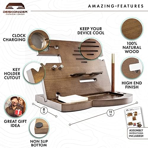 Elegant Wooden Charging Dock for Men – Premium Multifunctional Desk Organizer & Nightstand Essential – Fast Universal Charging Station with Sleek Aesthetic – Perfect Gift for the Discerning Professional