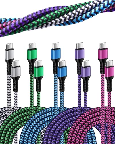 6 FT Samsung Fast Charging Cable (5 Pack) – Universal USB C to C Cord for i Phone 16 Series & Galaxy S25 Ultra – Durable Nylon Braided Design for Quick and Reliable Charging in Car and Home – Enhanced Compatibility with Pro, Max Models & More
