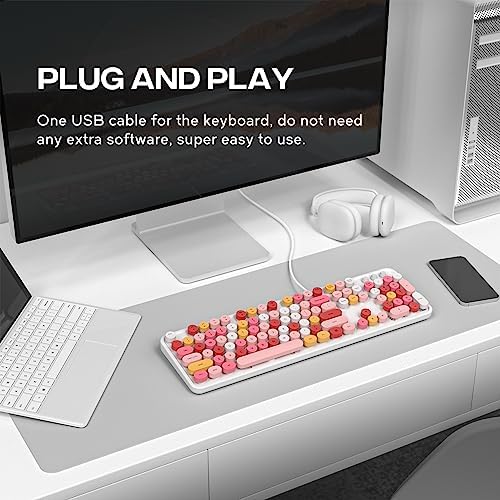 Illuminate Your Workspace with the Large Print Backlit Keyboard – Ergonomic USB Wired Multimedia Keyboard with Rainbow LED Lighting for Enhanced Comfort and Visibility on Windows PCs & Laptops