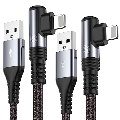 10 FT Right Angle i Phone Charger Cable 2-Pack – MFi Certified Lightning Fast Charging for i Phone 14/13/12/11 Pro Max & More – Durable Nylon Braided Design for Optimal Performance and Tangle-Free Convenience – Perfect for Gaming and Streaming