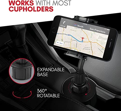 Universal Smartphone Cup Holder Mount by Macally – Adjustable Car Phone Holder for i Phone, Samsung & All Smartphones – Secure, Flexible, and 360-Degree Rotatable Design for Safe Driving and Easy Access
