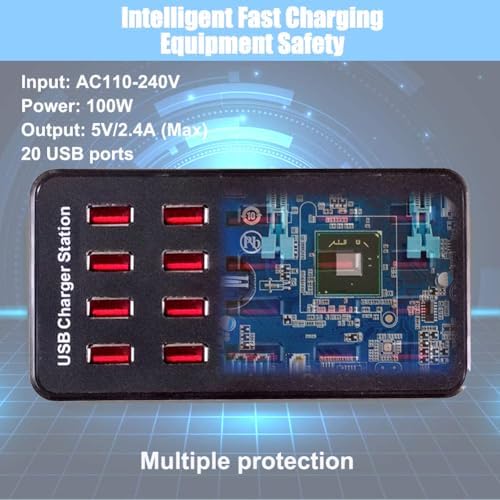 Max Lax 20-Port High-Speed USB Charger Hub – 100 W Multi-Device Power Station for Smartphones, Tablets & USB Gadgets – Intelligent Power Distribution & Space-Saving Design for Effortless Home and Office Charging