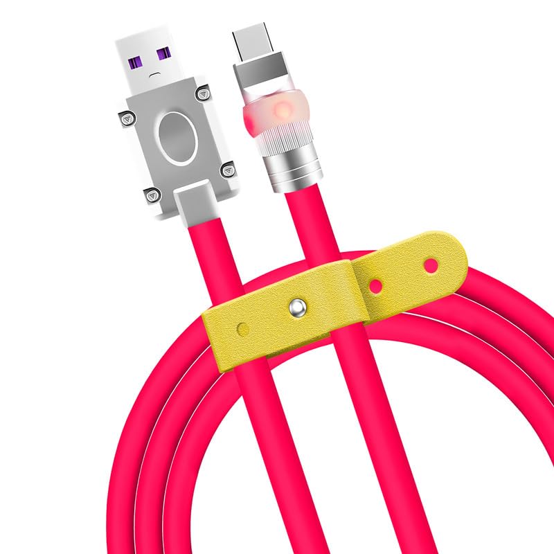 Vibrant Neon Chubby Type-C Charging Cable – Ultra-Durable Silicone with Fast Charge UFO Design, 4.9 FT Length, LED Light-Up Feature for Enhanced Visibility and Multi-Device Compatibility