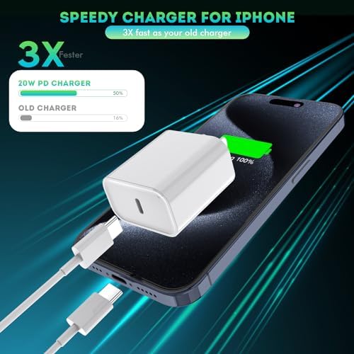 10-Foot Ultra-Fast i Phone Charging Cable 3-Pack with USB-C PD Wall Charger – Exceptional Compatibility for i Phone 14/13/12/11 Pro Max/XS Series – Durable Lightning Cable Solution for On-the-Go Charging Convenience and Rapid Power Delivery