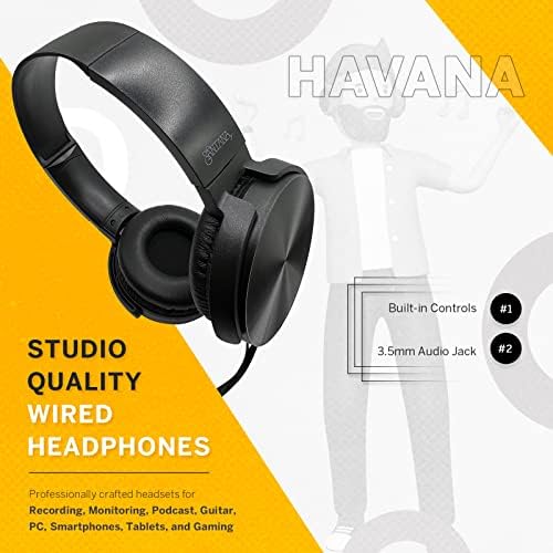 SANTANA BY CARLOS SANTANA Besos & Havana Wired Studio Headphones – Premium Sound Experience with Adjustable Headband & Ultra-Plush Ear Cups – Perfect for Music Lovers, Movie Enthusiasts, and Professional Calls – Sleek Black Design with Universal Device Compatibility – Unmatched Comfort for Extended Listening Sessions