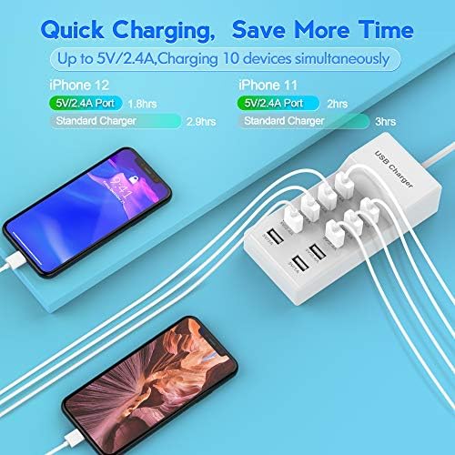 Ultimate Family-Sized 10-Port USB Charging Hub with Smart Auto-Detect Technology – Efficient Multi-Device Power Station for Home and Office – Rapid Charging Solution for Smartphones, Tablets, and Headphones – Safety-Enhanced USB Charger Station for Seamless Connectivity