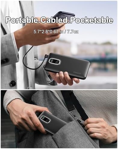 Ultimate 10000 m Ah Portable Power Bank with Built-In USB-C, USB-A & i OS Cables – 22.5 W Fast Charging Power Bank for i Phone 16/15/14/13, Samsung S24/S23/S22/S21, i Pad & More – Lightweight, Airline-Approved Charger for On-the-Go Convenience and Enhanced Device Compatibility