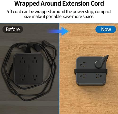 NTONPOWER 8-Outlet Flat Plug Power Strip with 45 W USB-C Fast Charging Port – Compact Multi-Device Extender with 5 ft Cord, Ideal for Home and Travel, Compatible with i Phone, Mac Book Pro, Tablets, and Samsung – Smart Design for Organized Charging Solutions