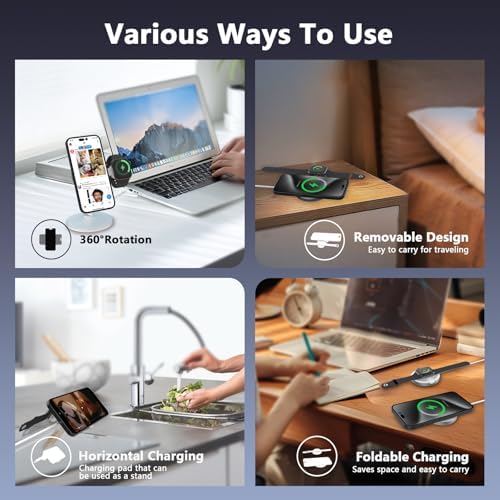 Mag Safe 2-in-1 Wireless Charging Station for i Phone and Apple Watch – Portable 15 W Fast Charger with Detachable Design, Foldable Travel Pad for i Phone 12-16 Series – Sleek Black Finish for Enhanced Compatibility and Efficient Power Boosts