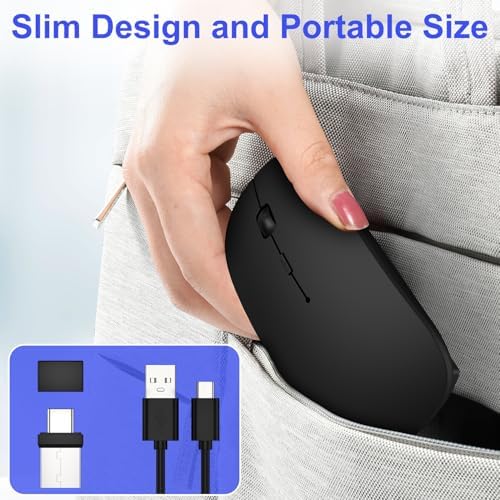 Versatile Wireless Bluetooth Mouse for Mac Book Air, Mac Pro, & i Pad – Sleek Rechargeable Silent Mouse with Dual Connectivity (USB-C & 2.4 G) – Travel-Friendly Jiggler Mice Mover in Stylish Purple – Perfect for Professionals & On-the-Go Users