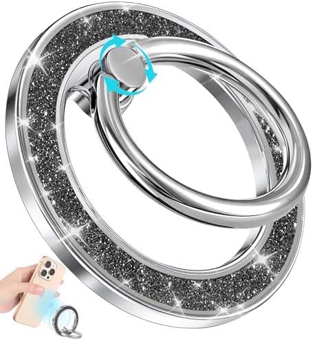 Glamorous Glitter Magnetic Phone Ring Holder for i Phone – Chic Mag Safe-Compatible Grip for Easy One-Handed Use – Stylish Finger Stand Accessory for Women – Perfect for Hands-Free Video Calls and Everyday Convenience – Secure, Durable, and Easy to Clean
