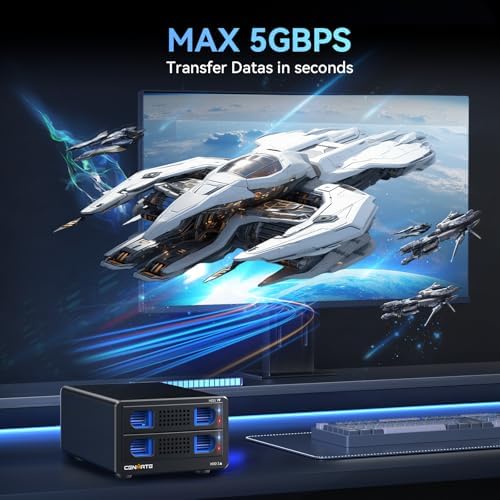 Sleek Aluminum Dual Bay Hard Drive Enclosure with Cooling Fan for 2.5”/3.5” SATA HDD/SSD – Tool-Free USB A/C 3.0 External Storage, Hot-Swappable, Daisy Chain Expansion – Ultimate Data Solution for Professionals and Casual Users