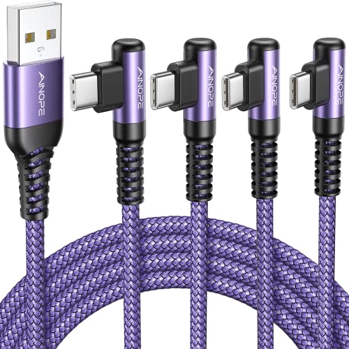 AINOPE Right Angle USB C Cable – 2-Pack (10 ft + 10 ft) Fast Charging 3.1 A Nylon Braided Charger for Enhanced Device Compatibility, Ideal for Gaming and Multitasking, Durable Black Design
