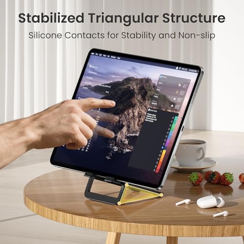 Discover the Itramax Foldable Tablet Holder: Your Ultimate Adjustable Aluminum Stand for Enhanced Productivity and Comfort. This portable accessory is engineered for seamless compatibility with a variety of devices including i Pad 9, 8, 7, Air 2, Mini, Samsung Tab, Steam Deck, Switch, Kindle Fire Scribe, and ROG Ally. Enjoy optimal viewing angles and heights, allowing you to work, watch movies, or game without discomfort. Crafted from durable aluminum, this foldable design ensures stability and longevity, making it perfect for home or travel. The anti-slip pads guarantee a secure grip while protecting your devices from scratches. Elevate your workspace with the sleek, functional Itramax Foldable Tablet Holder, transforming any environment into an organized and efficient setup. Whether for professional use or leisure, enhance your tablet experience today with this must-have desk accessory that marries style and practicality.