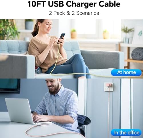 20 W Dual USB-C Fast Charger Block for i Phone 15/16 Series – Includes Two 10 FT USB-C Charging Cables, Perfect for Pro Max, Plus, Pro, i Pad Pro/Air – Compact, High-Speed Charging Solution (2 Pack, Black)