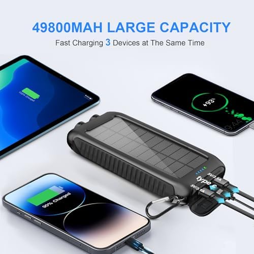 Ultimate 49,800 m Ah Solar Power Bank – Rugged Waterproof Portable Charger with 15 W Fast Charge USB-C & Built-in LED Flashlight – Eco-Friendly Outdoor Charging Solution for All Mobile Devices and Electronics