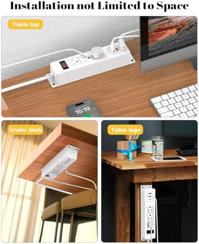 Kungfuking Wall-Mountable Power Strip with USB Ports – 6.56 FT Surge Protector Extension Cord Featuring 2 AC Outlets and Flat Plug Design for Enhanced Charging Flexibility and Device Safety